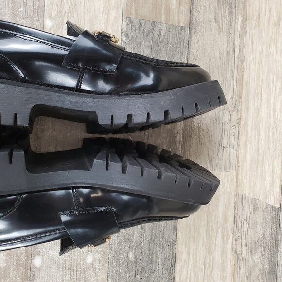 Steve Madden Lando Womens Shoes Sz 8 M Black Leather Tailored Lug Sole Loafer - Picture 4 of 5